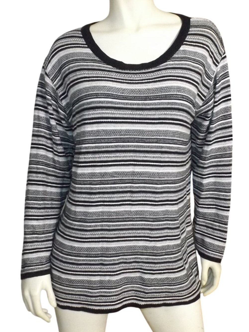 RODIER Sweater, XL, Black/white textured stripes, Long sleeve, Vented Pullover